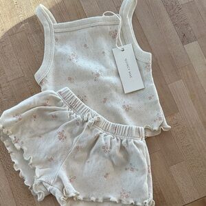Quincy Mae Cream Floral Tank and Shorts